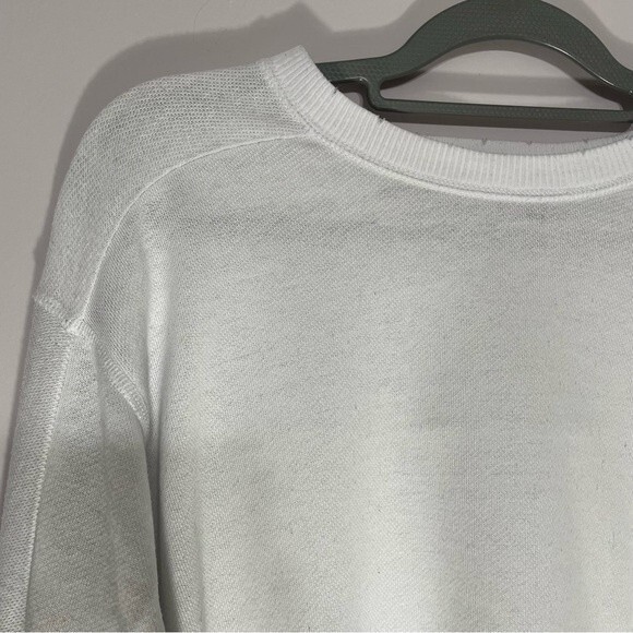 aerie crewneck cropped distressed white athletic sweater cotton blend - Picture 2 of 10